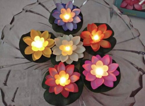 Water Sensor Flameless Lotus LED Candle Tea Lights - Set of 6