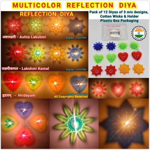ARHAM Multicolor Reflection Diyas - Set of 12 Diyas - Premium Quality