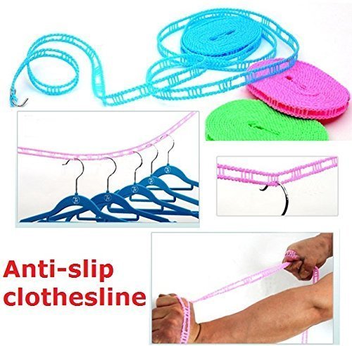 Windproof Anti-Slip Clothes Drying Nylon Rope with Hooks - 5 Meter