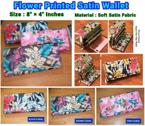 Flower Printed Satin Wallet