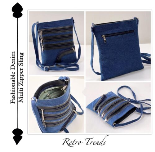 Denim Zipper Sling Bags
