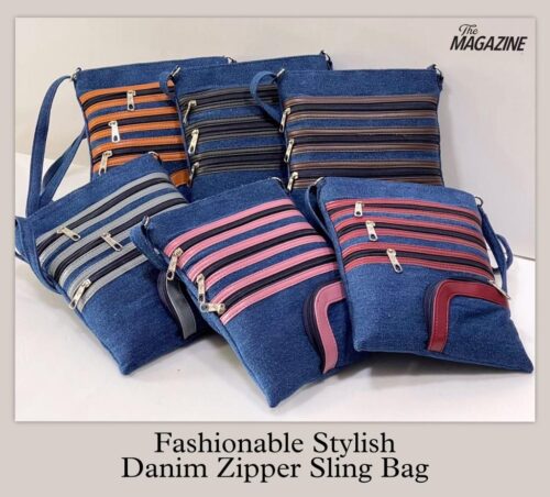 Denim Zipper Sling Bags