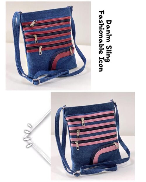 Denim Zipper Sling Bags