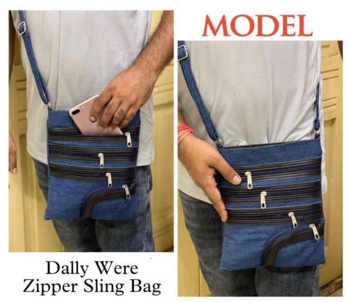 Denim Zipper Sling Bags