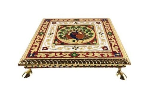 Golden Meenakari Chowki / Bajot / Chaurang With Metal Legs