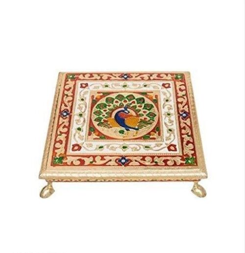 Golden Meenakari Chowki / Bajot / Chaurang With Metal Legs