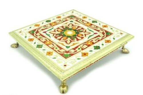 Golden Meenakari Chowki / Bajot / Chaurang With Metal Legs