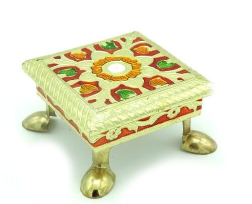 Golden Meenakari Chowki / Bajot / Chaurang With Metal Legs