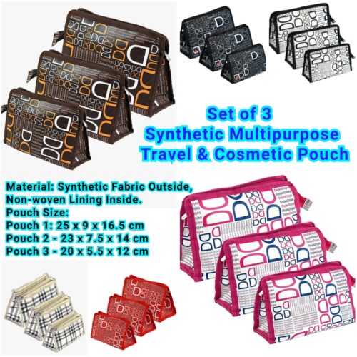 Set of 3 Synthetic Multipurpose Travel & Cosmetic Pouch