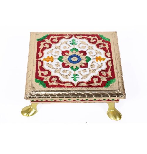 Golden Meenakari Chowki / Bajot / Chaurang With Metal Legs