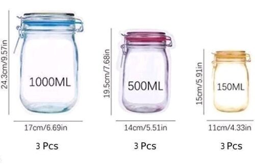 Reusable Zip Lock Mason Jar Nut Bags / Fridge Bags – Set of 9 Bags – Heavy Imported Quality