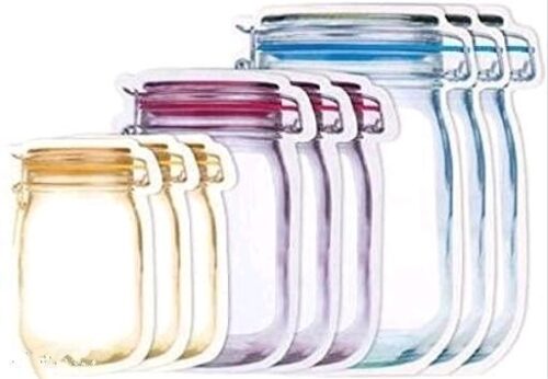 Reusable Zip Lock Mason Jar Nut Bags / Fridge Bags – Set of 9 Bags – Heavy Imported Quality