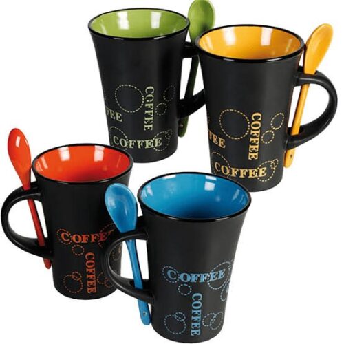 Black Ceramic Mug with Spoon – Assorted Random Color