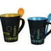 Black Ceramic Mug with Spoon – Assorted Random Color