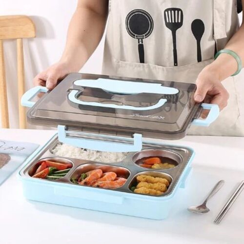 5 Compartments Stainless Steel Tiffin Lunch Bento Box with Insulated Tiffin Bag