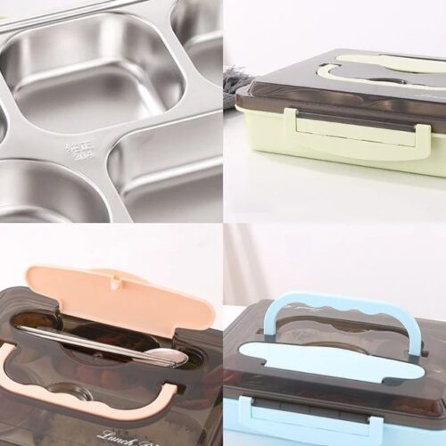 5 Compartments Stainless Steel Tiffin Lunch Bento Box with Insulated Tiffin Bag