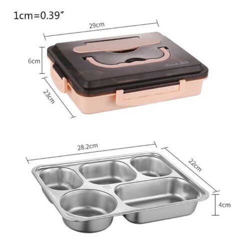 5 Compartments Stainless Steel Tiffin Lunch Bento Box with Insulated Tiffin Bag