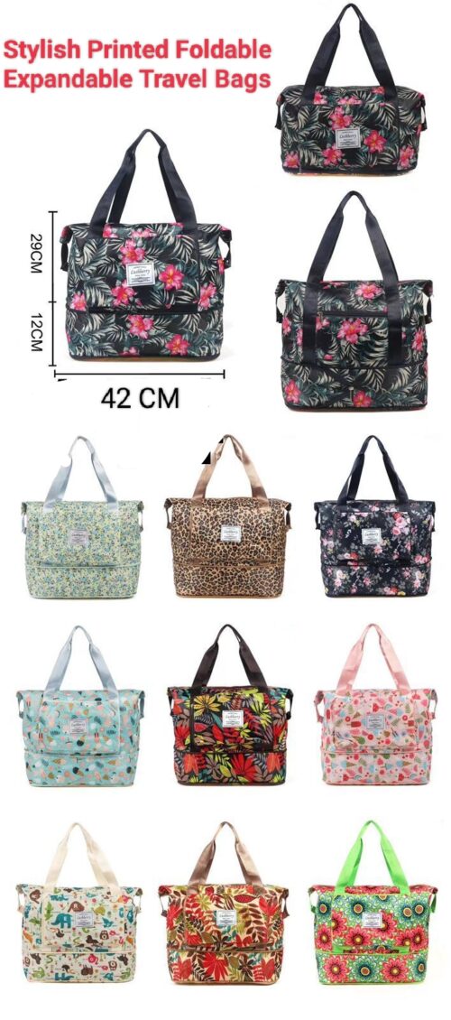 Stylish Printed Foldable Expandable Travel Bag with Pouch