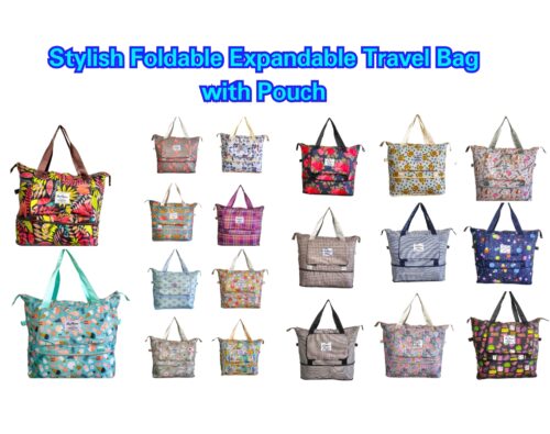 Stylish Printed Foldable Expandable Travel Bag with Pouch