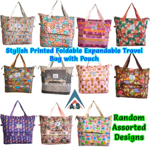 Stylish Printed Foldable Expandable Travel Bag with Pouch